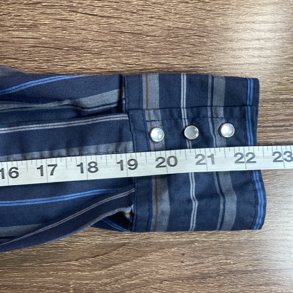 Mens Vintage Large Plains Western Blue Stripped Shirt Button Down - Picture 4 of 8